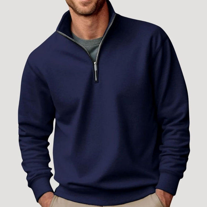 Men's Quarter-Zip Stand Collar Sweatshirt Relaxed Casual Pullover - Navy