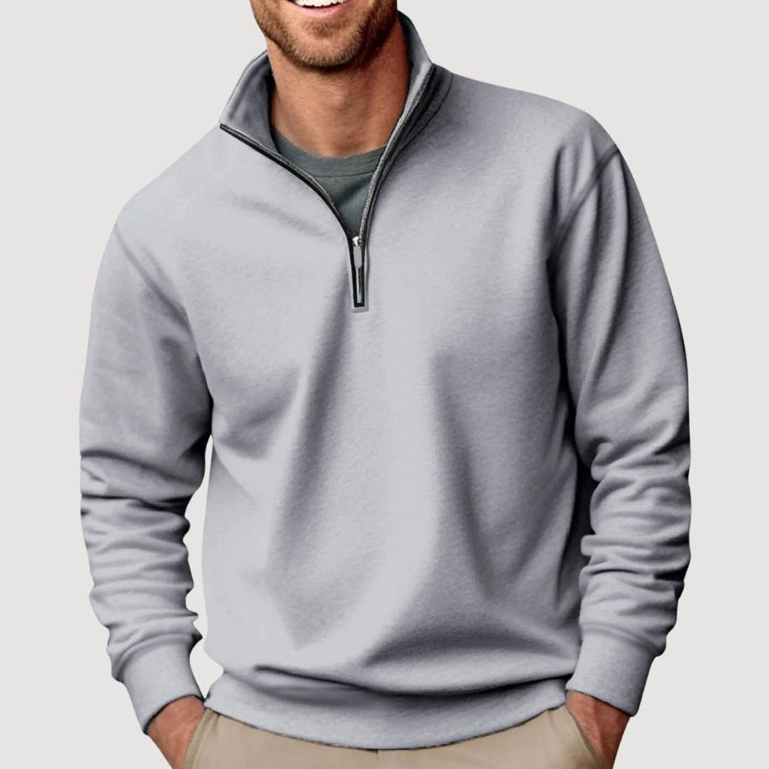 Men's Quarter-Zip Stand Collar Sweatshirt Relaxed Casual Pullover - Grey