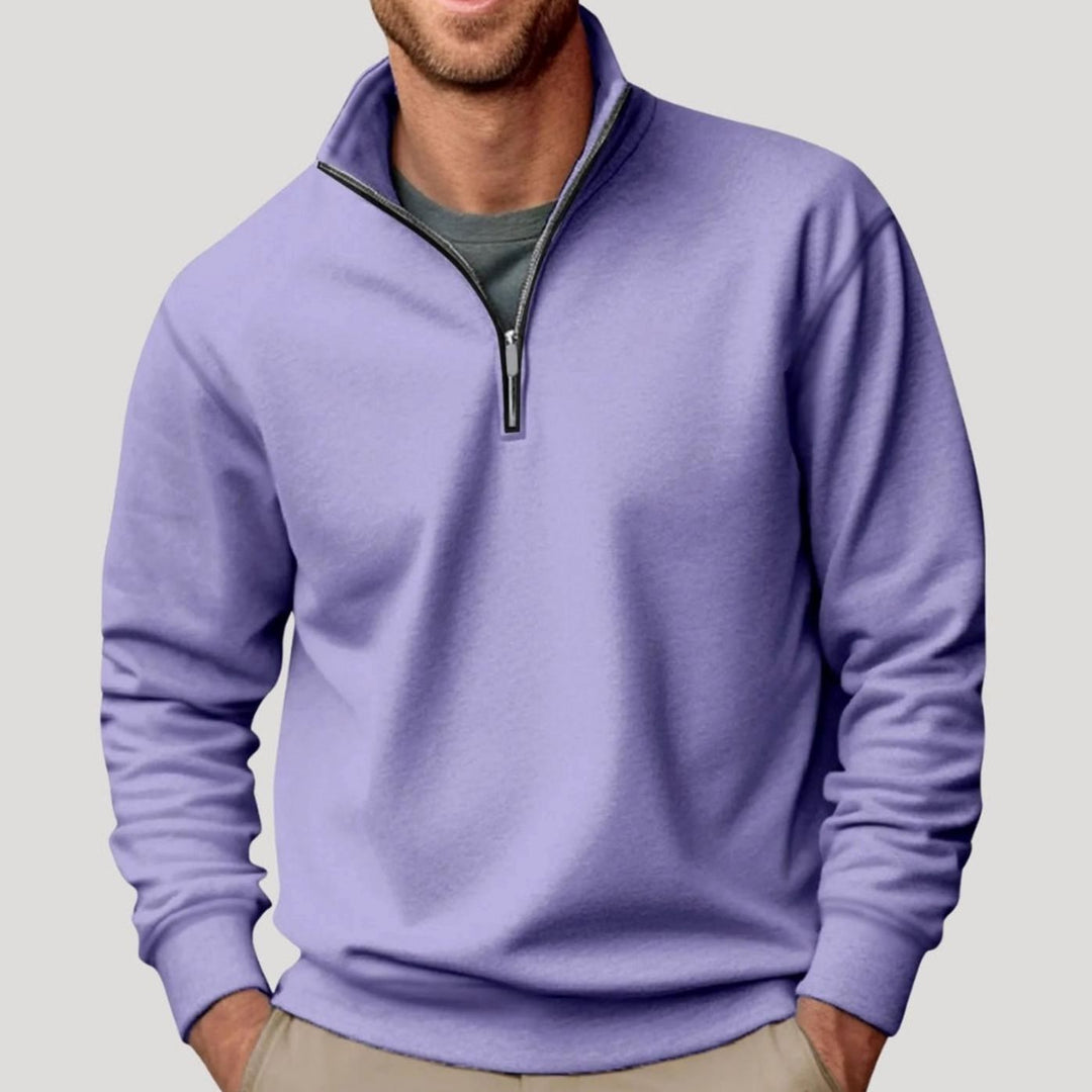 Men's Quarter-Zip Stand Collar Sweatshirt Relaxed Casual Pullover - Purple