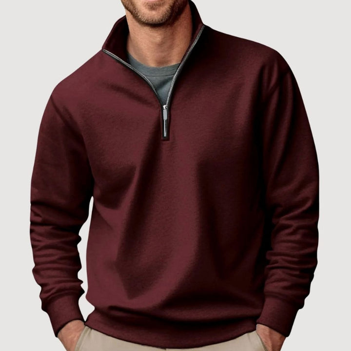 Men's Quarter-Zip Stand Collar Sweatshirt Relaxed Casual Pullover - Brown