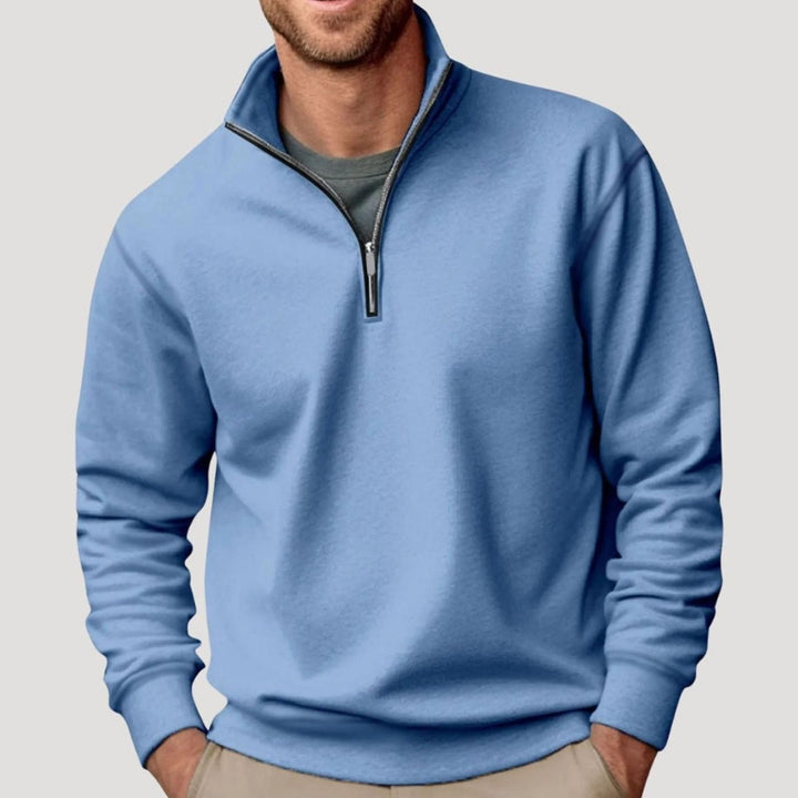 Men's Quarter-Zip Stand Collar Sweatshirt Relaxed Casual Pullover - Blue