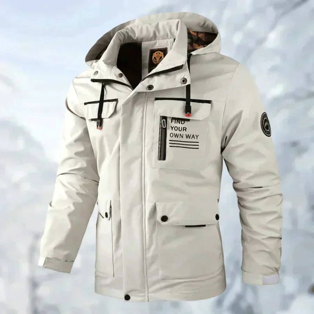 Mens Quilted Jacket Hooded Waterproof Windproof Outdoor Coat - White