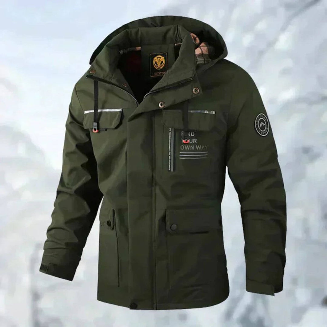 Mens Quilted Jacket Hooded Waterproof Windproof Outdoor Coat - Green