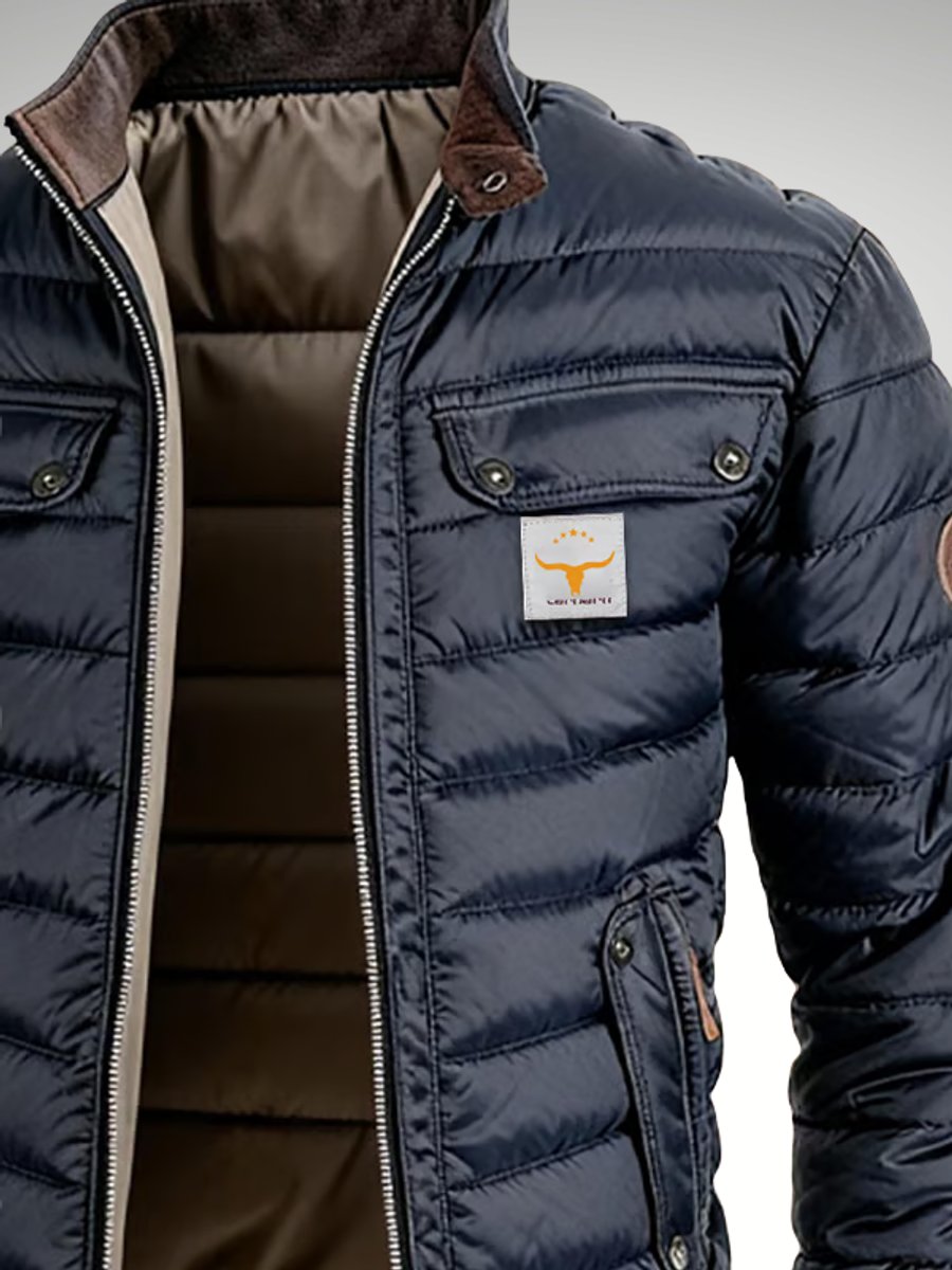Mens Quilted Jacket Padded Puffer Stand Collar Winter Coat