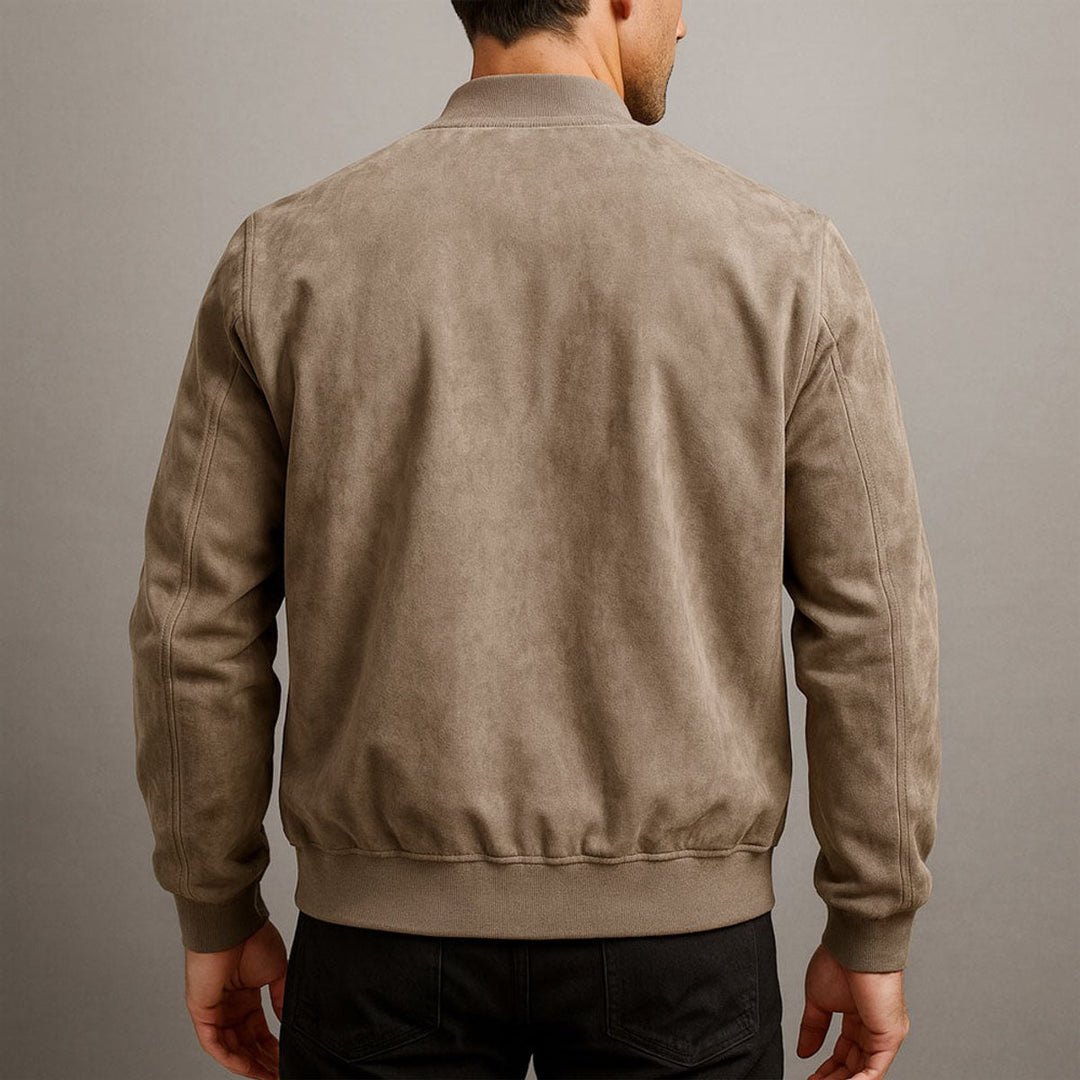 Mens Quilted Jacket Slim-Fit Suede Bomber Jacket