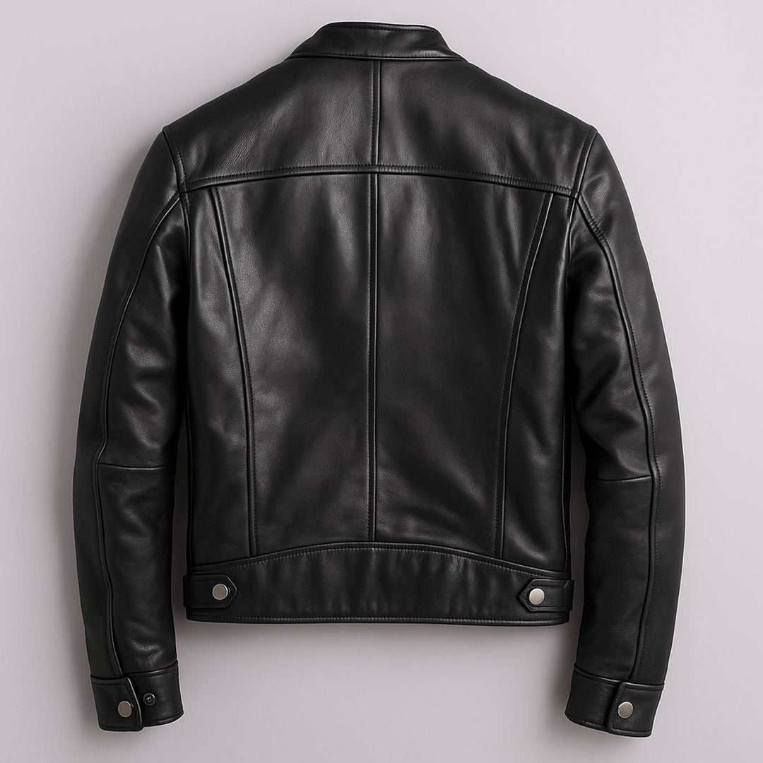 Mens Quilted Jacket Vintage Biker Style Full-Zip Leather Look