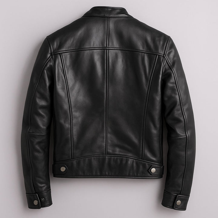 Mens Quilted Jacket Vintage Biker Style Full-Zip Leather Look