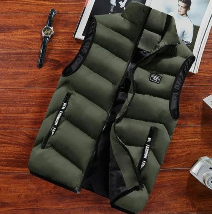 Men's Quilted Puffer Vest Sleeveless Padded Mens Coat - Olive Green