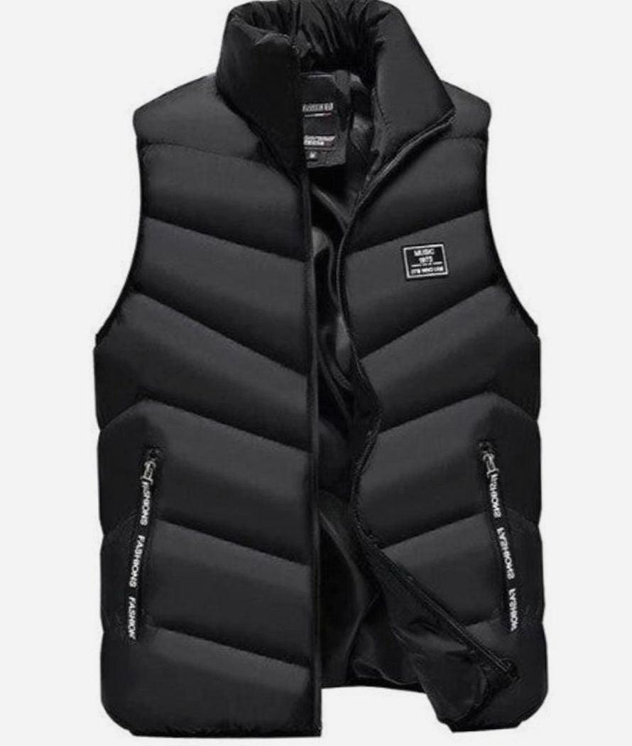Men's Quilted Puffer Vest Sleeveless Padded Mens Coat - Black