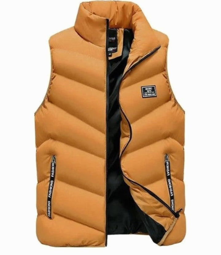 Men's Quilted Puffer Vest Sleeveless Padded Mens Coat - Mustard