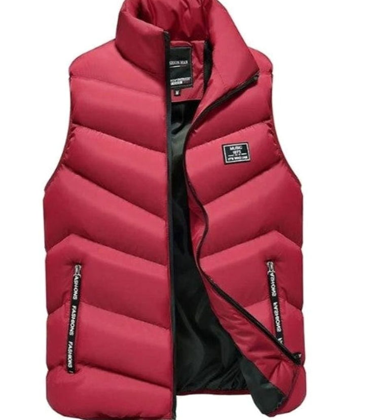 Men's Quilted Puffer Vest Sleeveless Padded Mens Coat - Red
