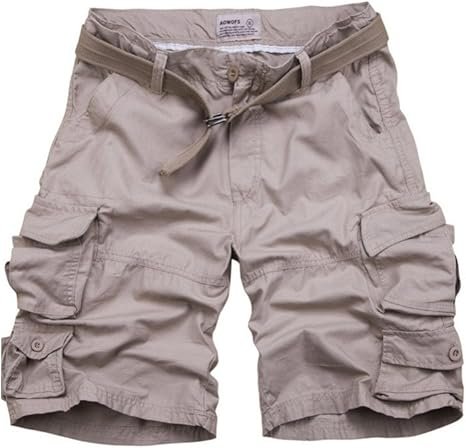 Men's Relaxed-Fit Camouflage Cargo Shorts with Belt - Beige