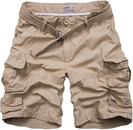 Men's Relaxed-Fit Camouflage Cargo Shorts with Belt - Khaki