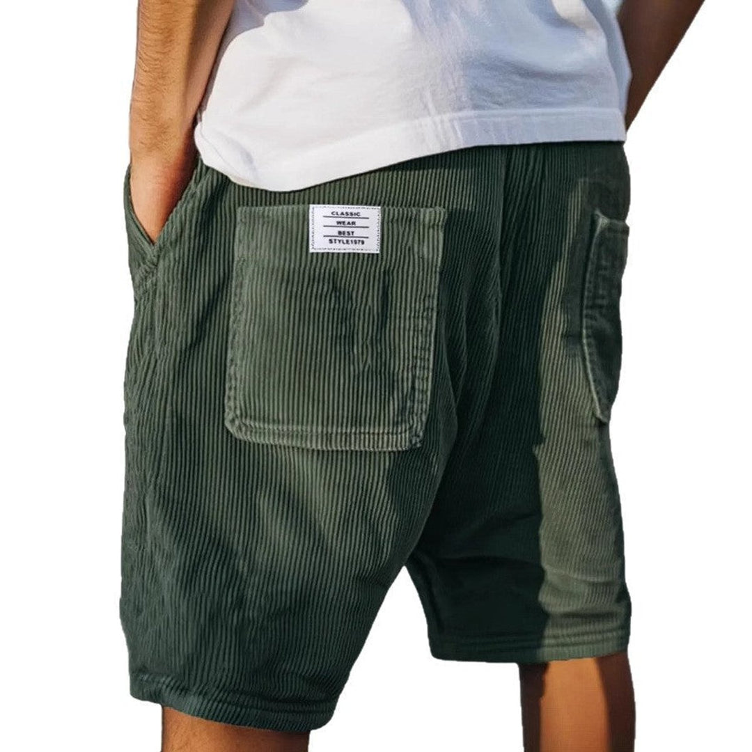 Men's Relaxed-Fit Corduroy Tailored Shorts Patch Pocket - Dark Green