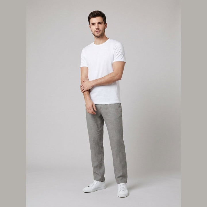Men's Relaxed-Fit Drawstring Linen Straight-Leg Trousers - Gray