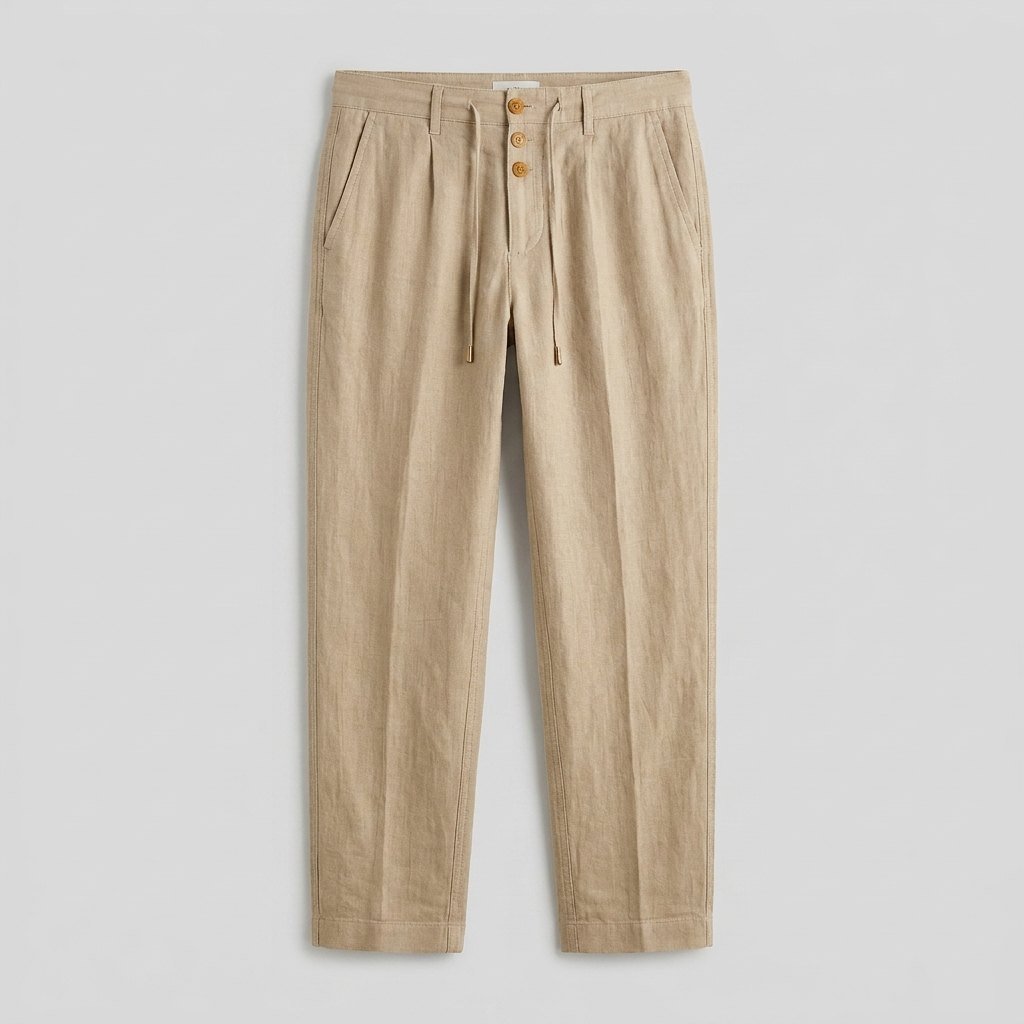 Men's Relaxed-Fit Drawstring Linen Straight-Leg Trousers