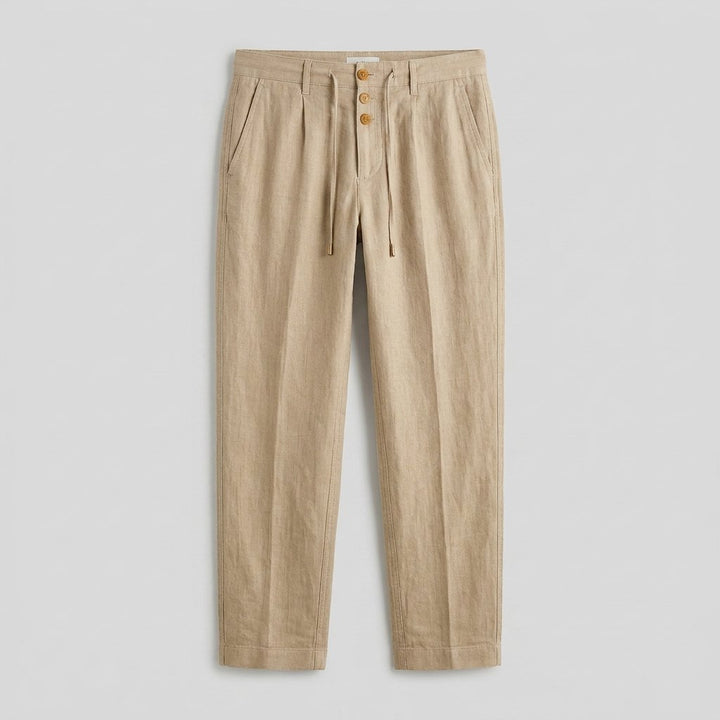 Men's Relaxed-Fit Drawstring Linen Straight-Leg Trousers