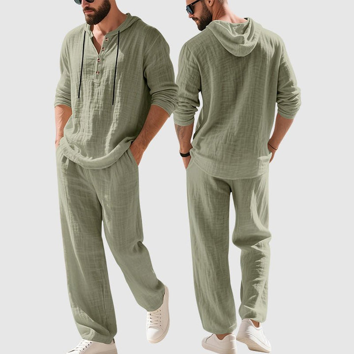 Men's Relaxed-Fit Hooded Linen Two-Piece Set