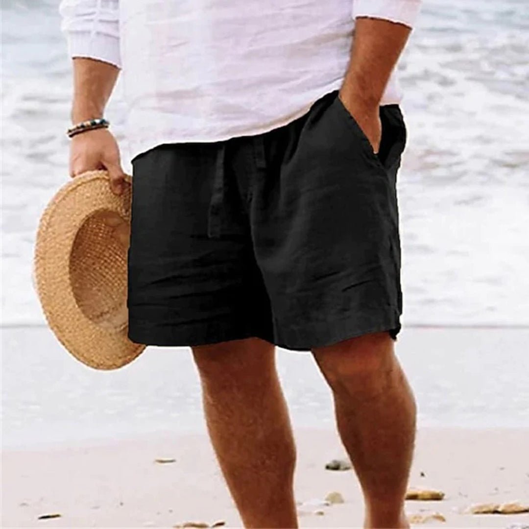 Men's Relaxed-Fit Linen Drawstring Shorts - Black