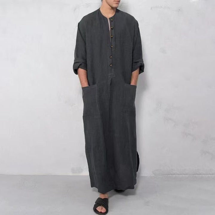 Men's Relaxed-Fit Linen Kaftan Tunic Long Button-Front Robe