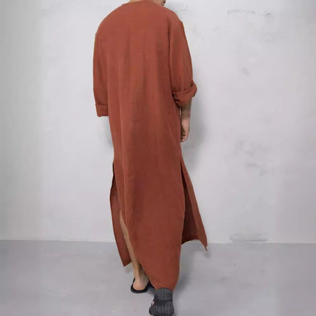 Men's Relaxed-Fit Linen Kaftan Tunic Long Button-Front Robe