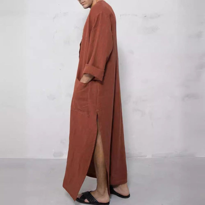 Men's Relaxed-Fit Linen Kaftan Tunic Long Button-Front Robe