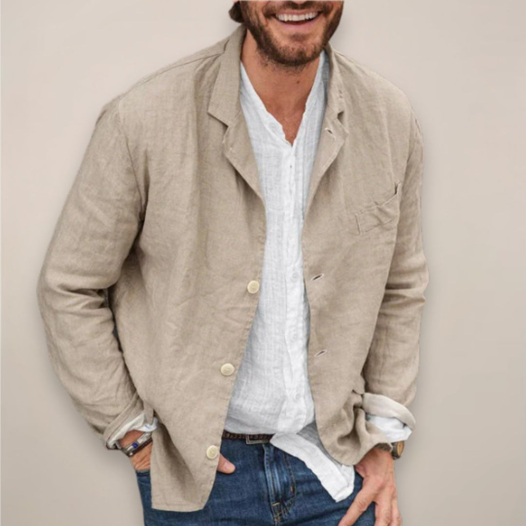 Men's Relaxed-Fit Linen Lightweight Summer Blazer Jacket - Khaki