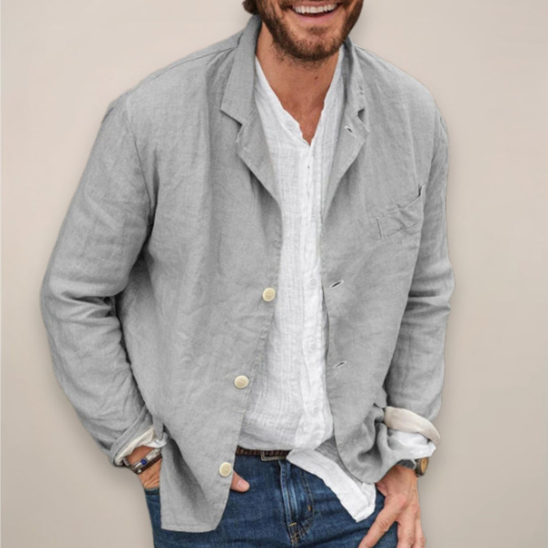 Men's Relaxed-Fit Linen Lightweight Summer Blazer Jacket - Grey