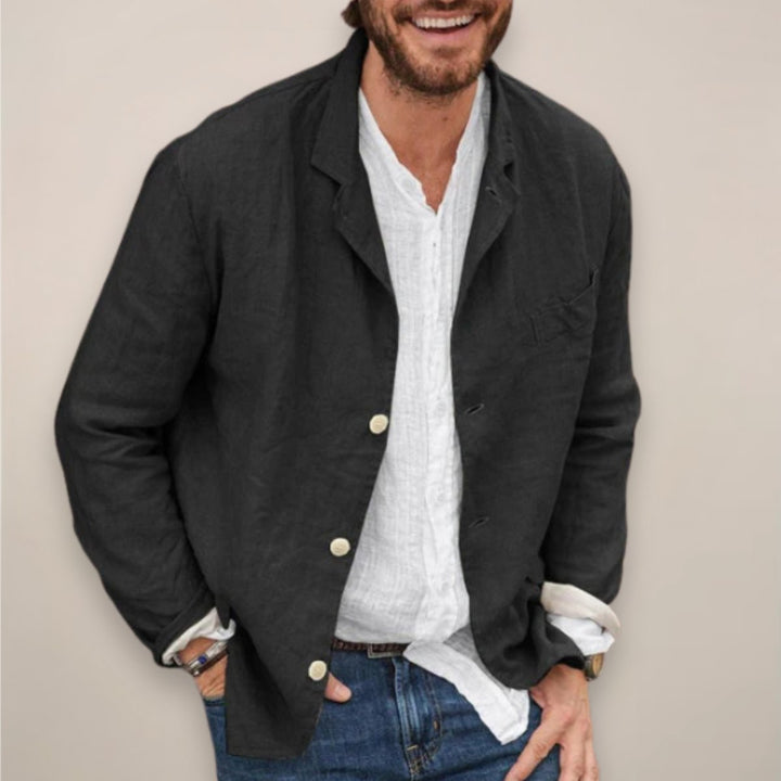 Men's Relaxed-Fit Linen Lightweight Summer Blazer Jacket - Black