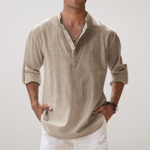 Men's Relaxed-Fit Linen Long-Sleeve Shirt - Khaki