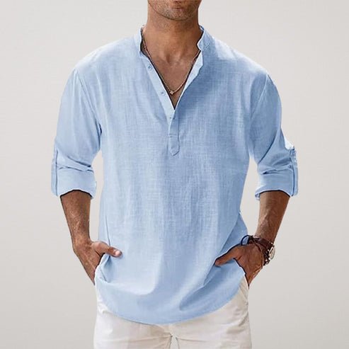 Men's Relaxed-Fit Linen Long-Sleeve Shirt - Light Blue