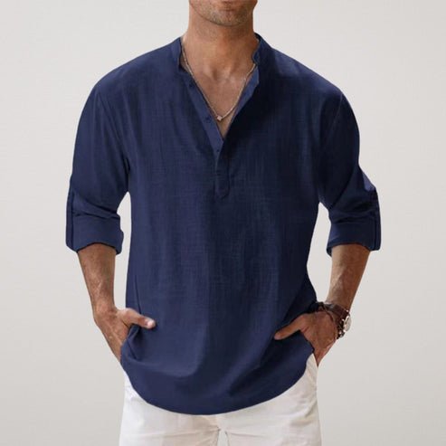 Men's Relaxed-Fit Linen Long-Sleeve Shirt - Navy