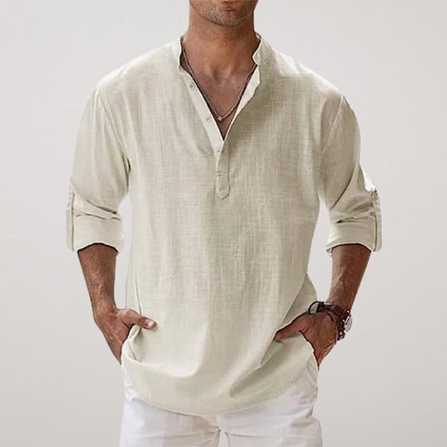 Men's Relaxed-Fit Linen Long-Sleeve Shirt - Beige