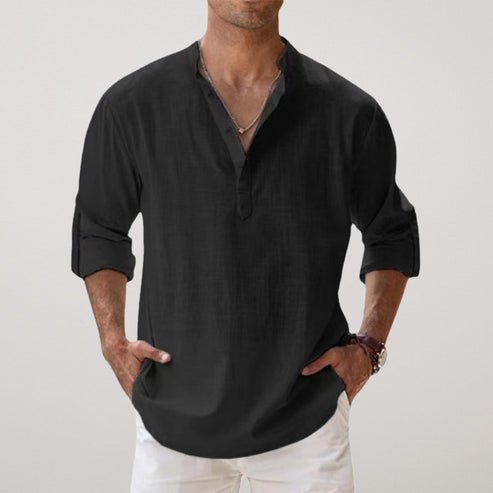 Men's Relaxed-Fit Linen Long-Sleeve Shirt - Black