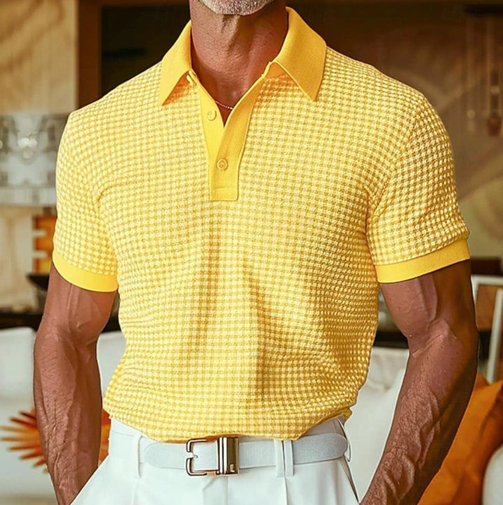 Men's Relaxed-Fit Short-Sleeve Houndstooth Polo Shirt - Yellow