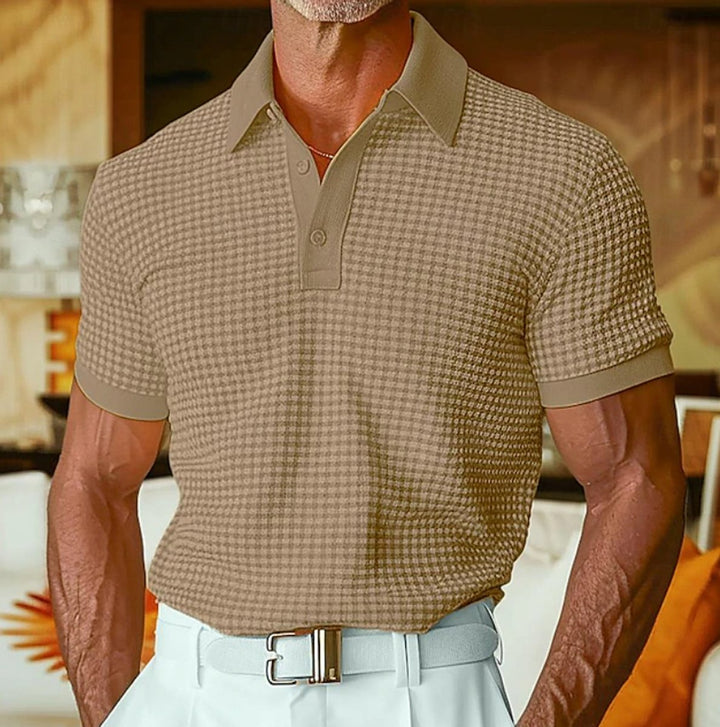 Men's Relaxed-Fit Short-Sleeve Houndstooth Polo Shirt - Brown