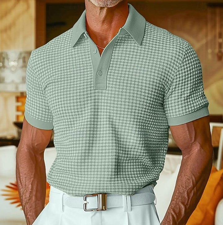 Men's Relaxed-Fit Short-Sleeve Houndstooth Polo Shirt - Green