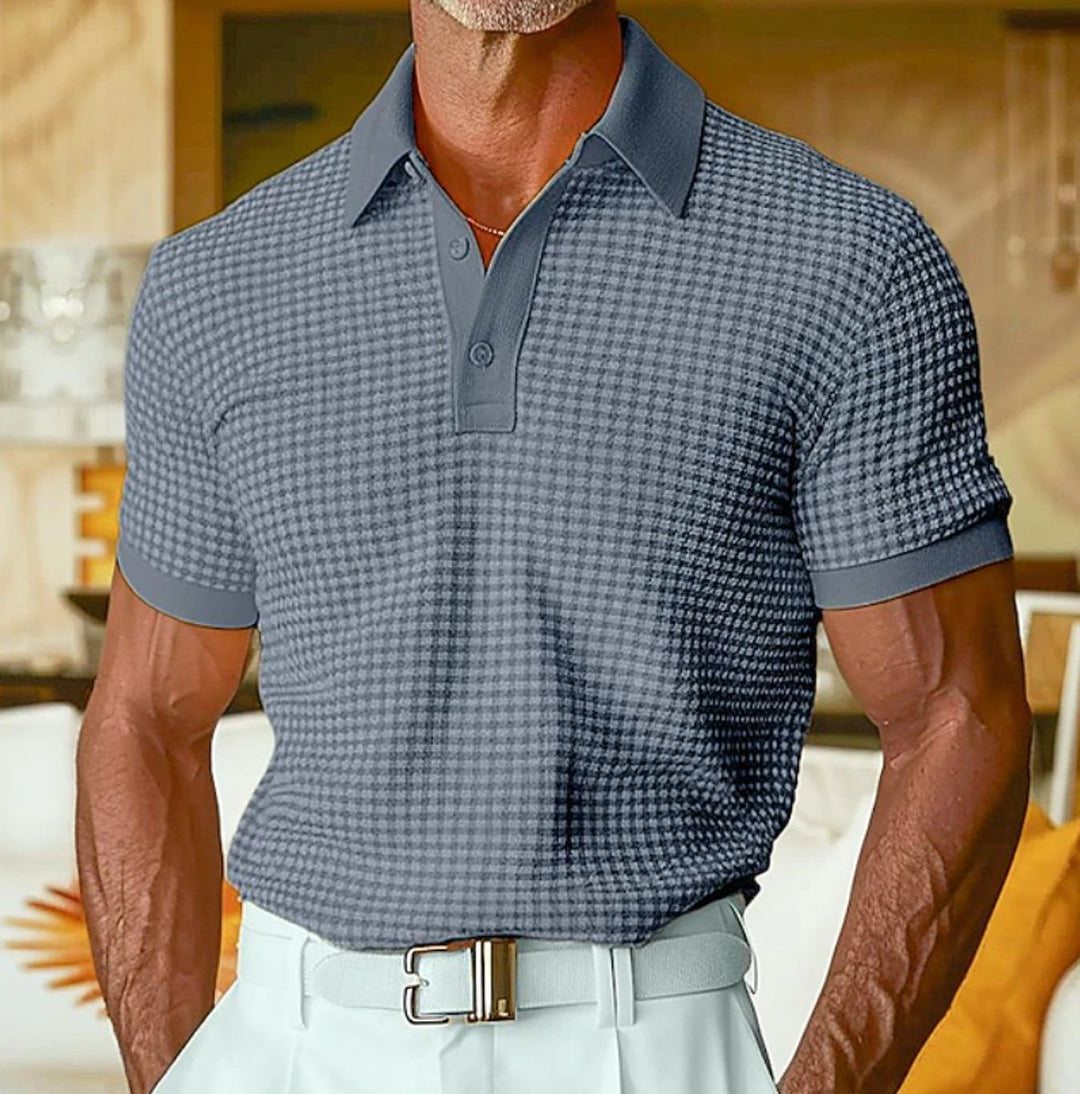 Men's Relaxed-Fit Short-Sleeve Houndstooth Polo Shirt - Navy Blue