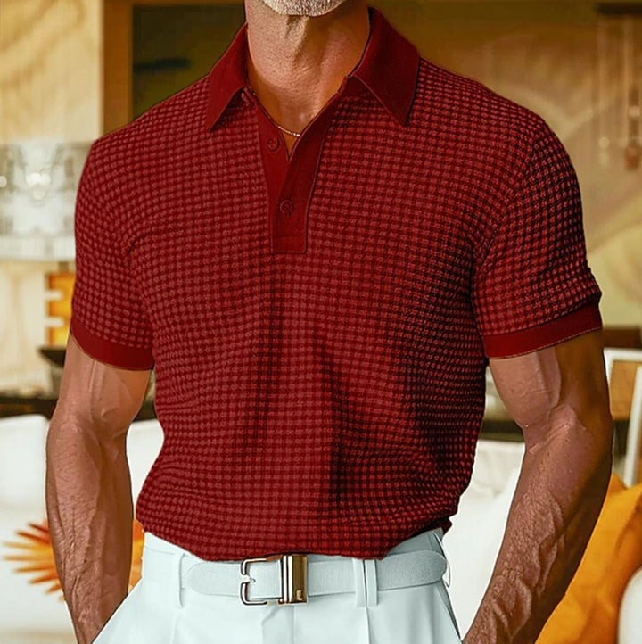 Men's Relaxed-Fit Short-Sleeve Houndstooth Polo Shirt - Red
