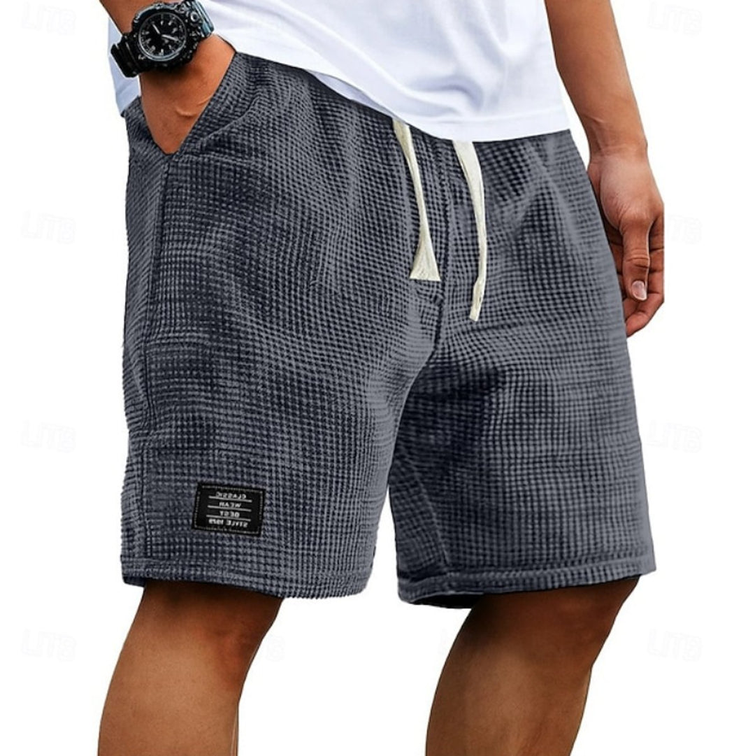 Men's Relaxed-Fit Waffle-Texture Drawstring Summer Shorts - Grey