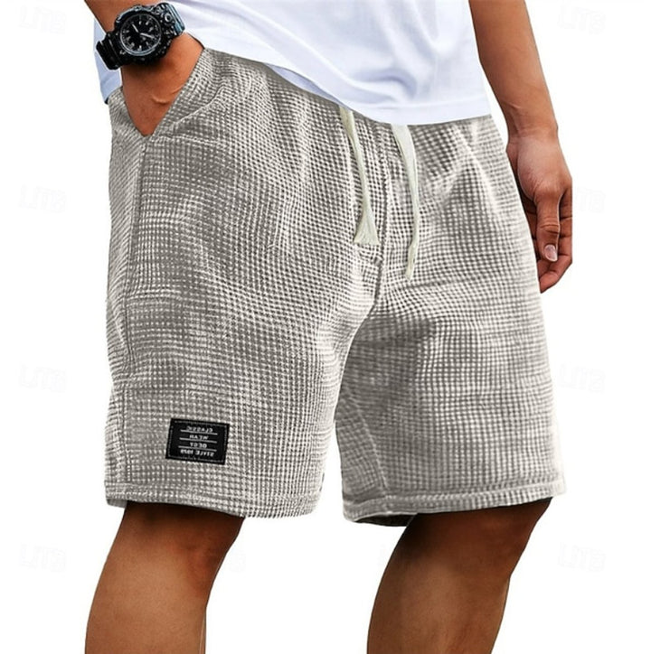 Men's Relaxed-Fit Waffle-Texture Drawstring Summer Shorts - Beige