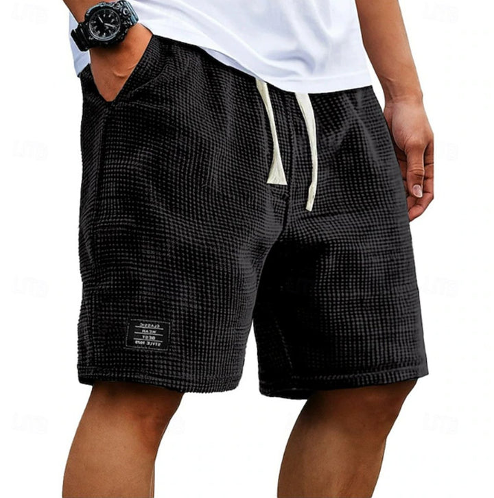 Men's Relaxed-Fit Waffle-Texture Drawstring Summer Shorts - Black