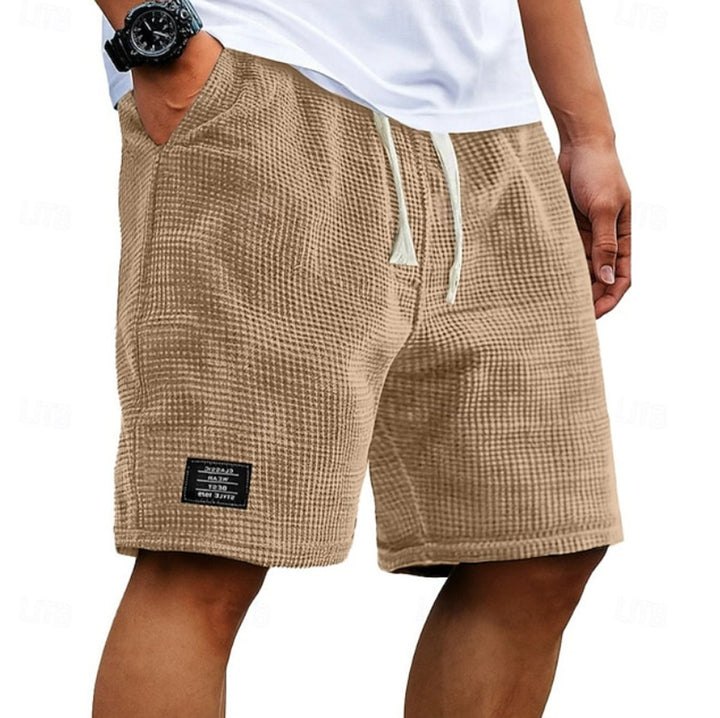 Men's Relaxed-Fit Waffle-Texture Drawstring Summer Shorts - Brown