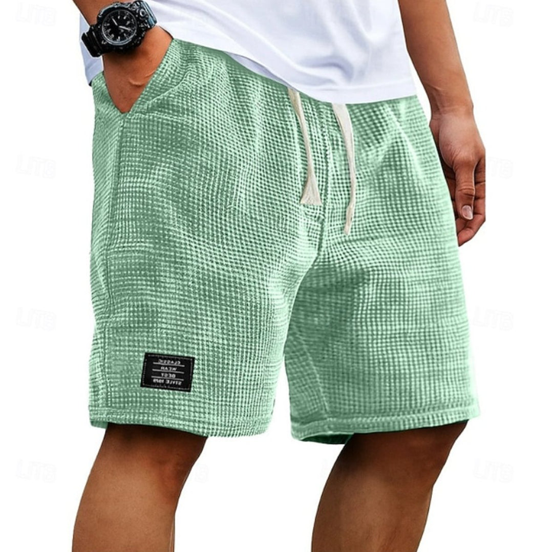 Men's Relaxed-Fit Waffle-Texture Drawstring Summer Shorts - Green