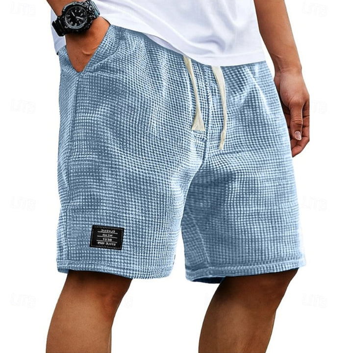 Men's Relaxed-Fit Waffle-Texture Drawstring Summer Shorts - Blue