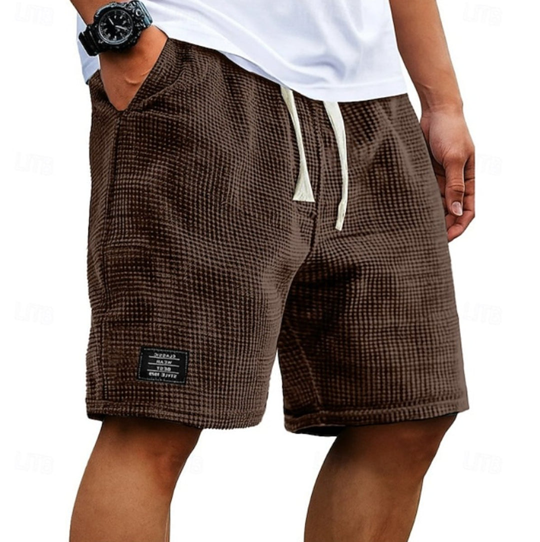 Men's Relaxed-Fit Waffle-Texture Drawstring Summer Shorts - Dark Brown
