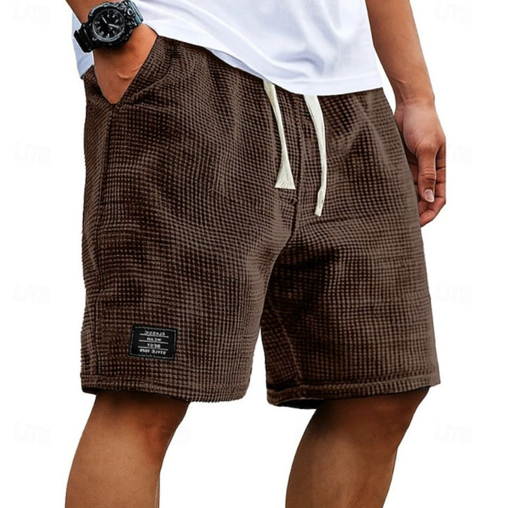Men's Relaxed-Fit Waffle-Texture Drawstring Summer Shorts - Dark Brown