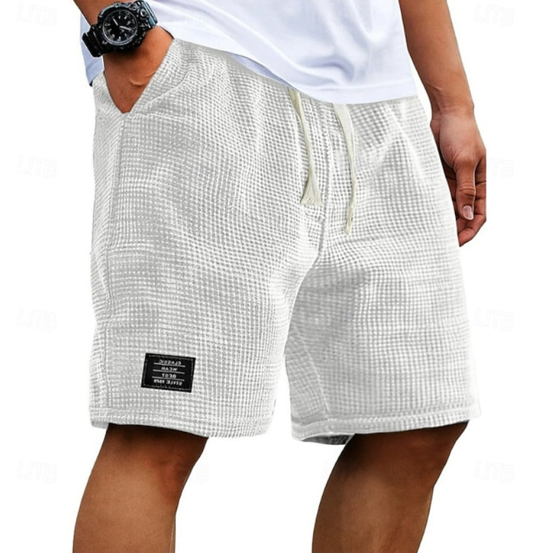 Men's Relaxed-Fit Waffle-Texture Drawstring Summer Shorts - White