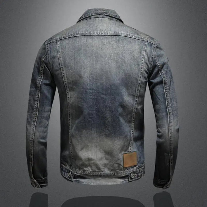 Men's Retro Vintage Washed Denim Jacket Zip-Up Outerwear