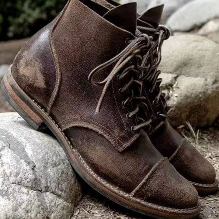 Men's Rugged Winter Leather Lace-Up Boots - Dark Brown